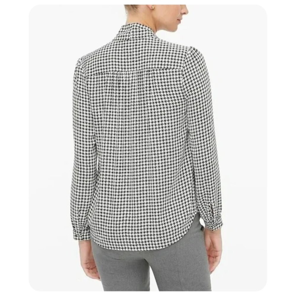 J. Crew Black White Houndstooth Long Sleeve Tie-Neck Button Down Blouse sz S - Picture 2 of 7